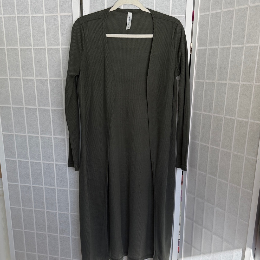Tickled Teal Dark Green Open Front Cardigan